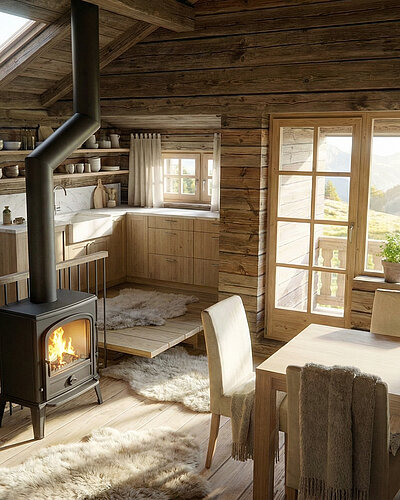 Küche im eigenen privaten Chalet im Chaletdorf Österreich Vermala Gut